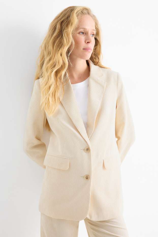 Femei - Blazer lung din catifea reiată - regular fit - crem