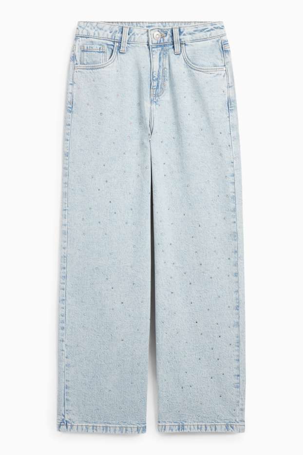 Copii - Fete - Wide leg jeans cu ștrasuri - denim-albastru deschis