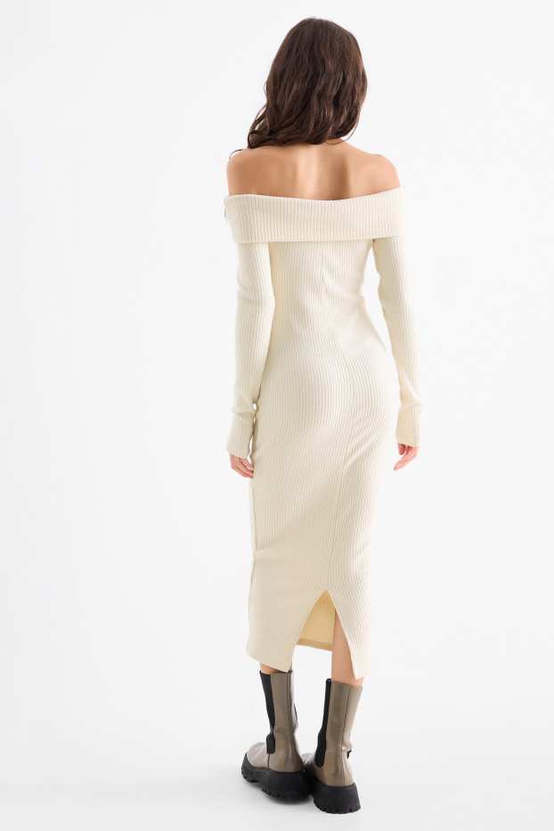 Women - Knitted bodycon dress - ribbed - cremewhite