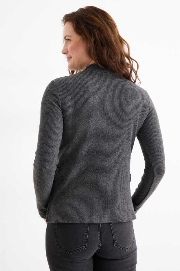 Donna - Maglia a maniche lunghe - regular fit - a coste - grigio scuro