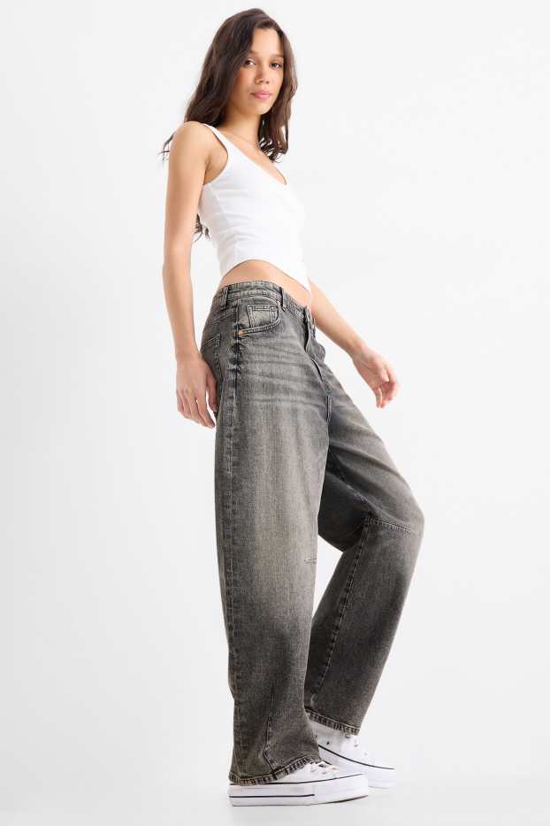 Femei - Balloon jeans - talie medie - denim-gri închis