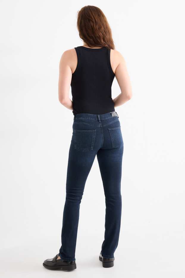 Femei - Straight jeans - talie medie - LYCRA® - denim-albastru închis
