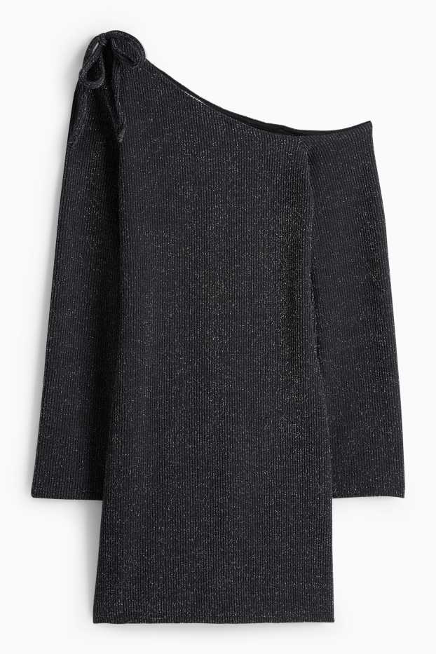 Dámské - Áčkové šaty - žebrované - černá