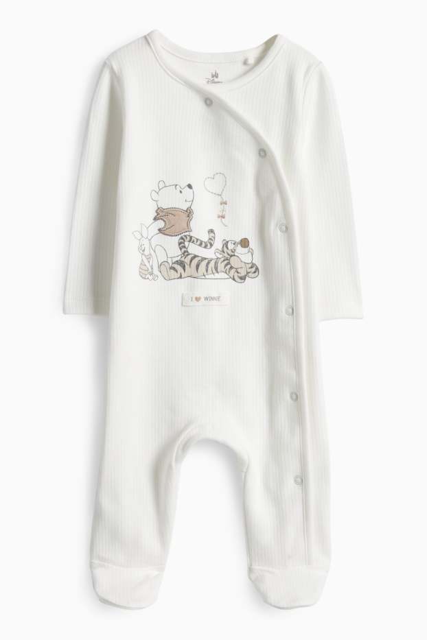 Unisex - Winnie de Pluș - pijama salopetă bebeluși - reiată - alb