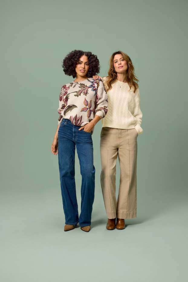 Femei - Pantaloni de stofă - talie înaltă - wide leg - bej