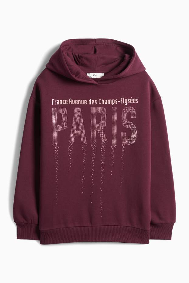 Copii - Fete - Paris - hanorac cu ștrasuri - bordo