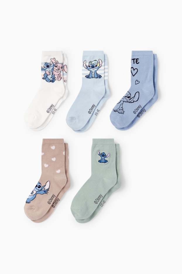 Copii - Fete - Multipack 5 perechi - Lilo & Stitch - șosete cu motive - albastru