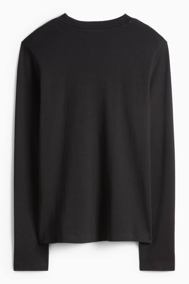 Femei - Tricou cu mânecă lungă cu ștrasuri - regular fit - negru