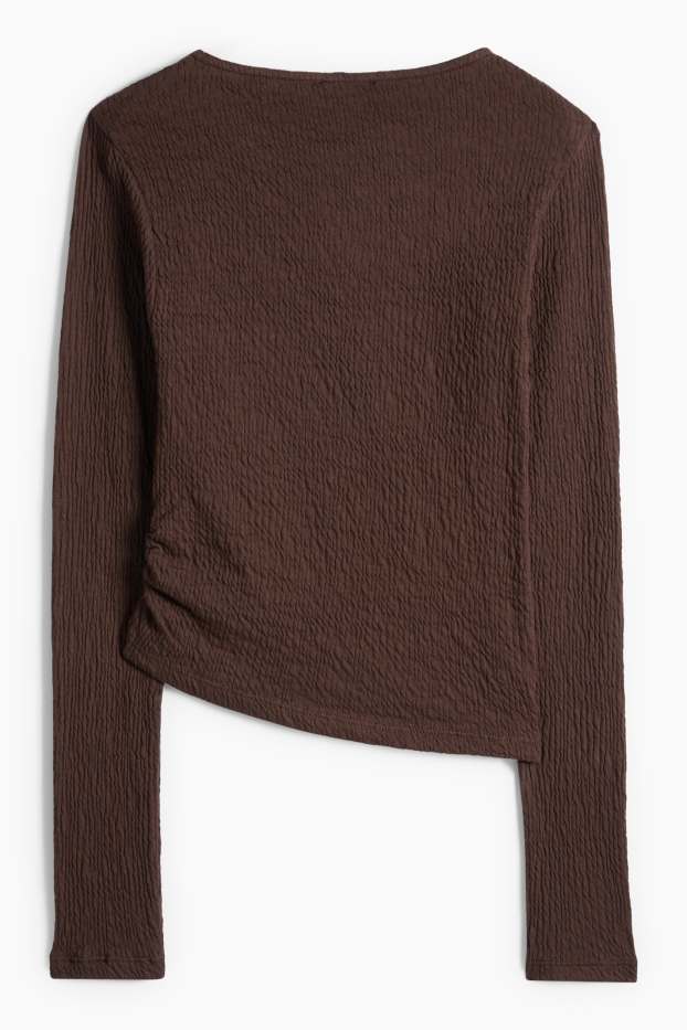 Femei - Tricou cu mânecă lungă - slim fit - structurat - maro închis