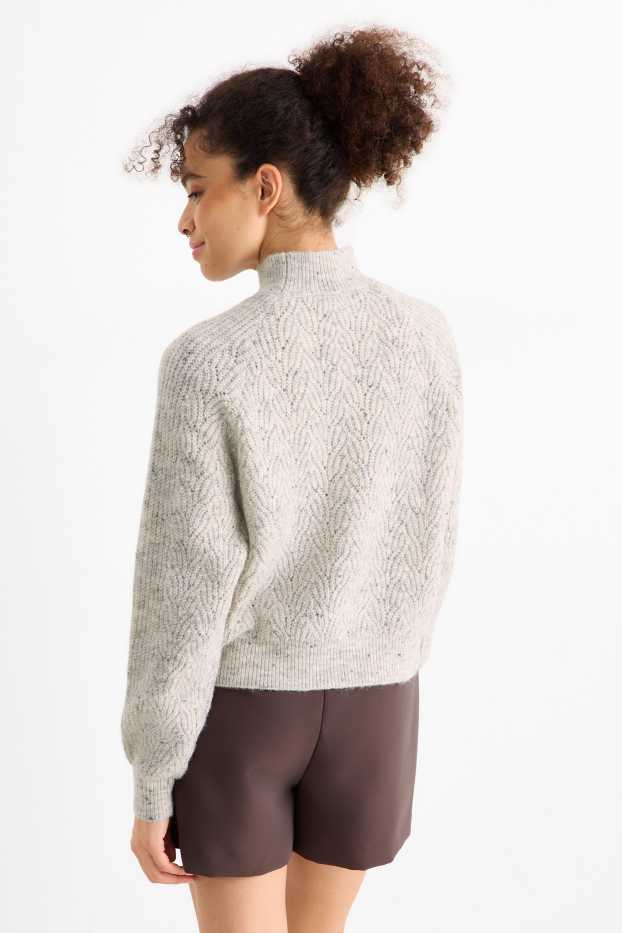Women - Jumper - cable knit pattern - gray