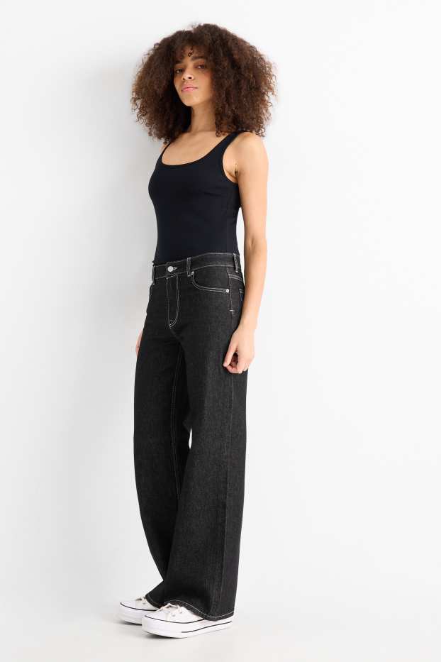 Femei - Wide leg jeans - talie joasă - denim-gri închis