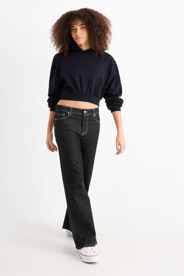 Femei - Wide leg jeans - talie joasă - denim-gri închis