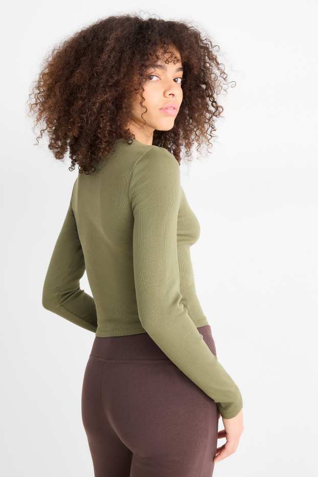 Femei - Tricou crop cu mânecă lungă - reiat - verde