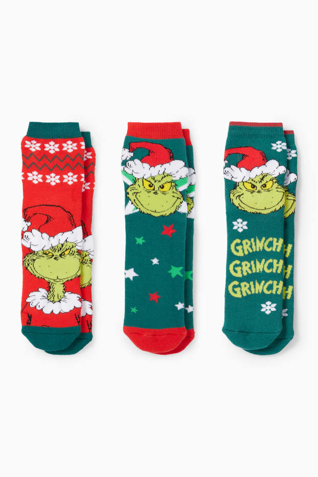 Children Boys - Multipack of 3 - The Grinch - warm Christmas socks - dark green / red