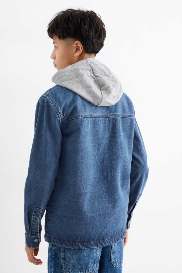 Copii - Băieți - Jachetă tip cămașă din denim cu glugă - denim-albastru