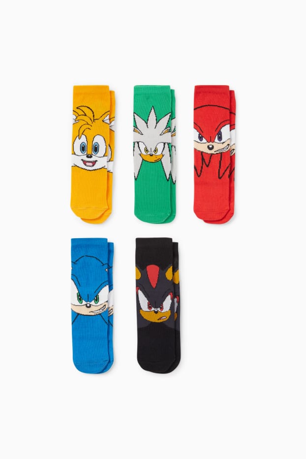 Copii - Băieți - Multipack 5 perechi - Sonic - șosete cu motive - roșu / albastru