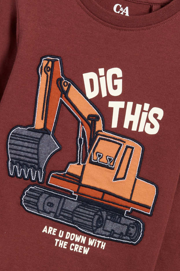 Copii - Băieți - Multipack 5 buc. - dinozaur și excavator - tricou cu mânecă lungă - maro închis