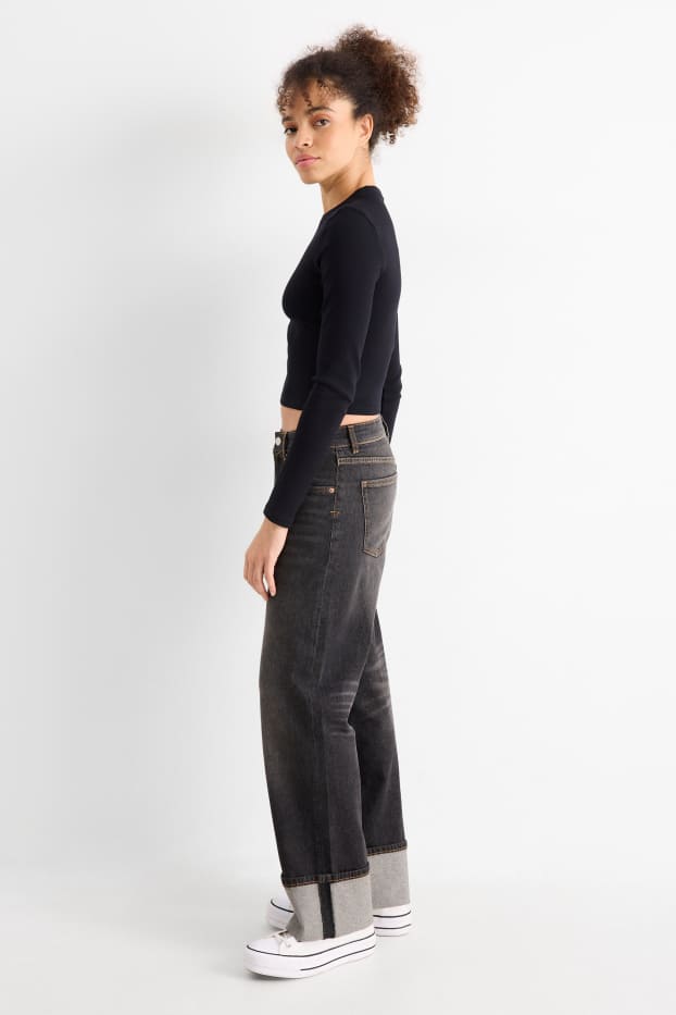 Women - Baggy jeans - mid-rise waist - denim-dark gray