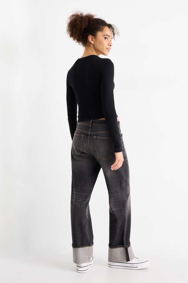 Women - Baggy jeans - mid-rise waist - denim-dark gray