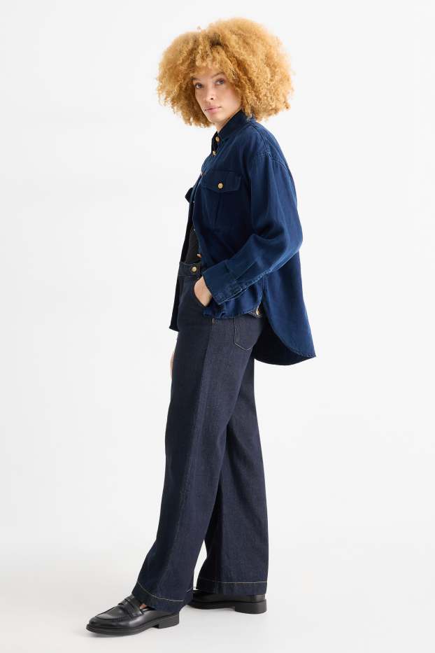 Femei - Wide leg jeans - talie medie - denim-albastru închis