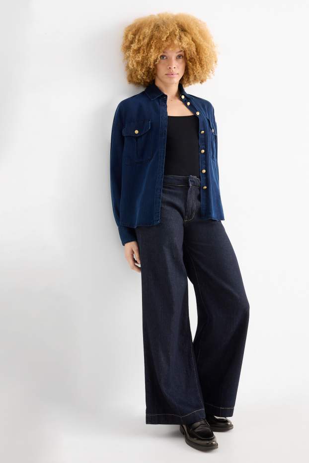 Femei - Wide leg jeans - talie medie - denim-albastru închis