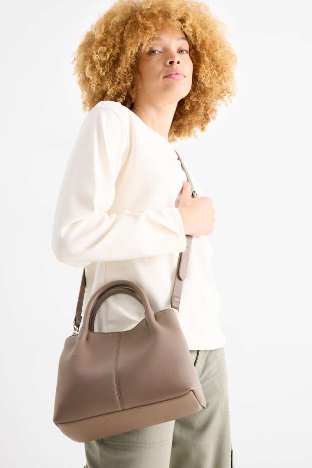 Femei - Geantă shopper mică cu curea detașabilă - imitație de piele - taupe