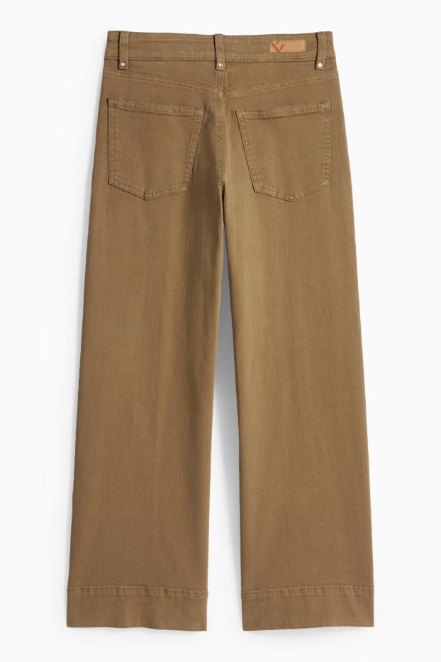 Femei - Pantaloni de stofă - talie înaltă - wide leg - kaki