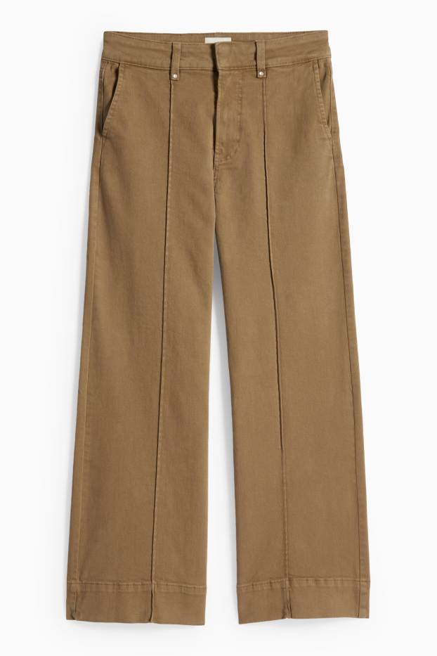 Femei - Pantaloni de stofă - talie înaltă - wide leg - kaki