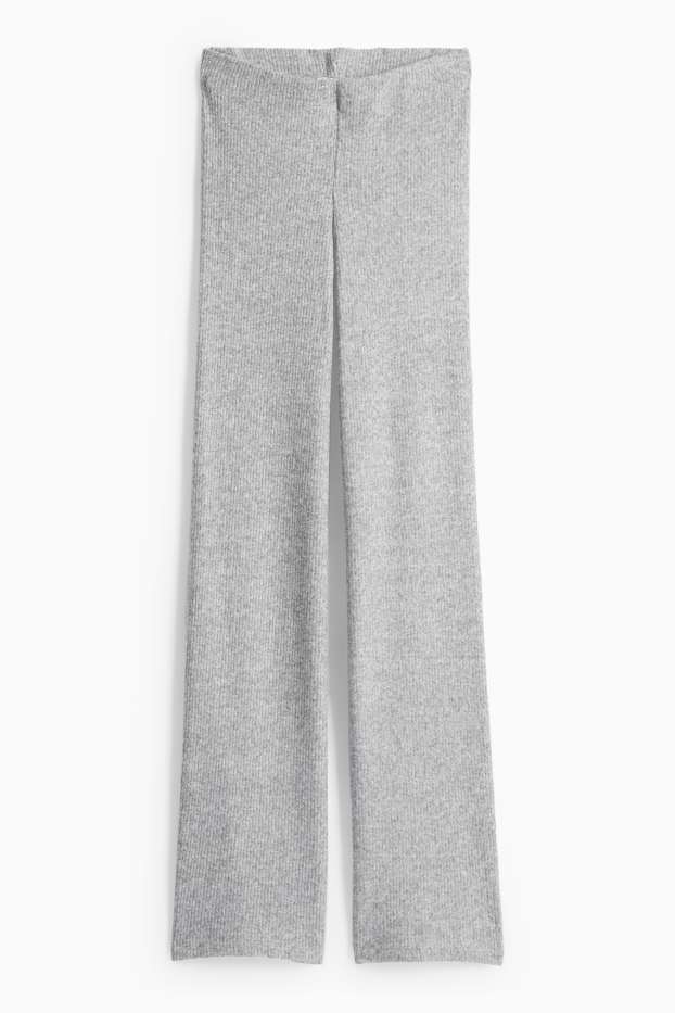 Femei - Pantaloni de trening din tricot - reiați - gri deschis melanj