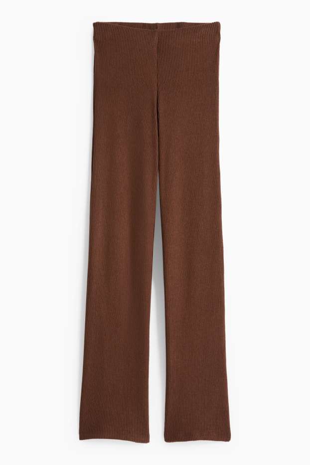 Women - Knitted joggers - ribbed - brown
