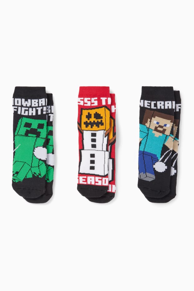 Copii - Băieți - Multipack 3 perechi - Minecraft - șosete călduroase cu motive de Crăciun - negru