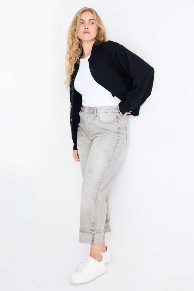 Femei - Boyfriend jeans - talie medie - LYCRA® - denim-gri