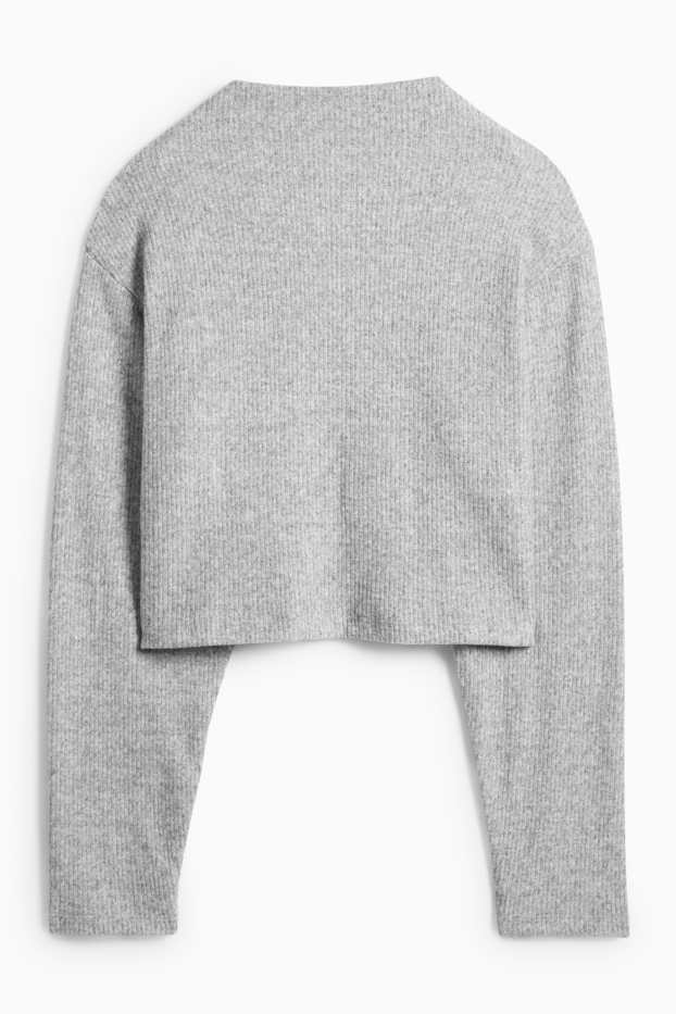 Femei - Tricou cu mânecă lungă - regular fit - reiat - gri deschis melanj
