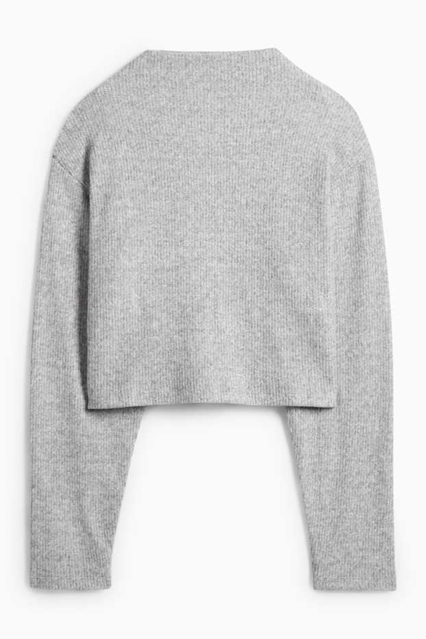 Femei - Tricou cu mânecă lungă - regular fit - reiat - gri deschis melanj