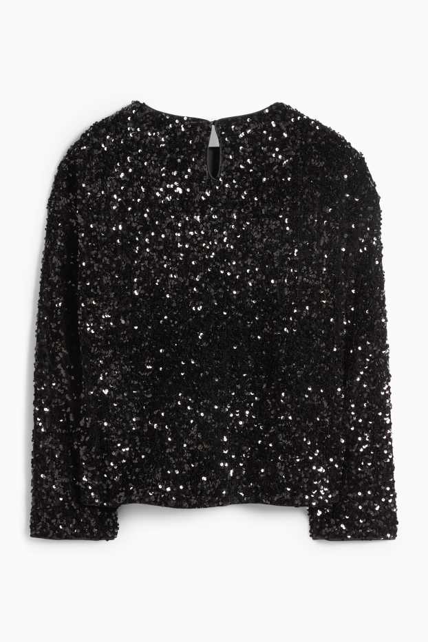 Femei - Tricou cu mânecă lungă cu paiete - regular fit - negru