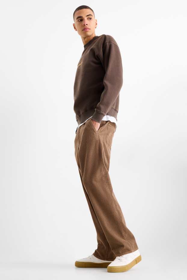 Bărbați - Pantaloni din catifea reiată - relaxed fit - maro
