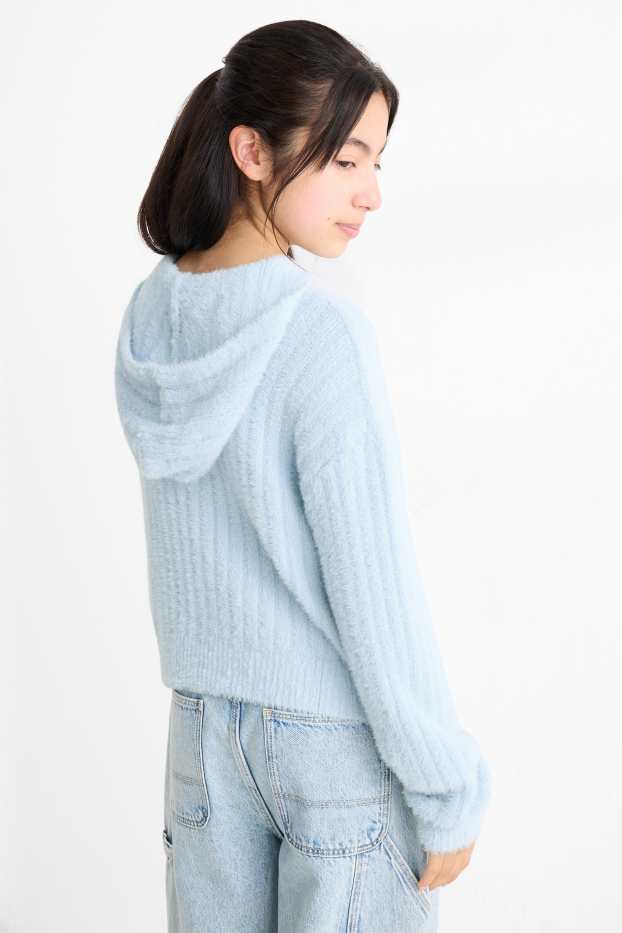 Kinder Mädchen - Kapuzenpullover - gerippt - hellblau