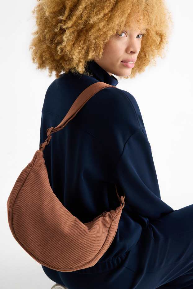 Dámské - Manšestrová taška přes rameno - hnědá