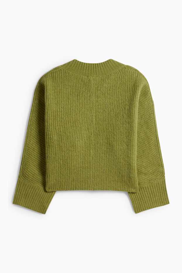 Femei - Pulover cu decolteu în V - reiat - verde deschis