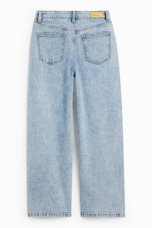Copii - Fete - Stea - wide leg jeans cu ștrasuri - denim-albastru deschis