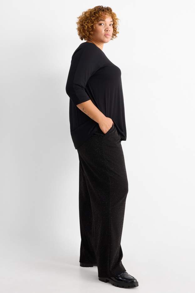 Femei - Pantaloni office - talie înaltă - wide leg - negru