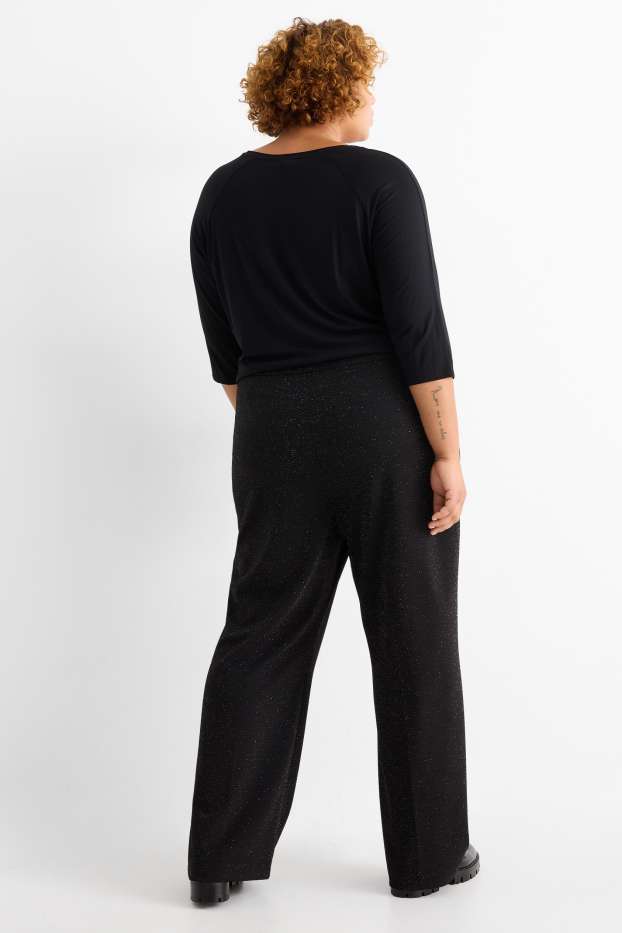 Femei - Pantaloni office - talie înaltă - wide leg - negru