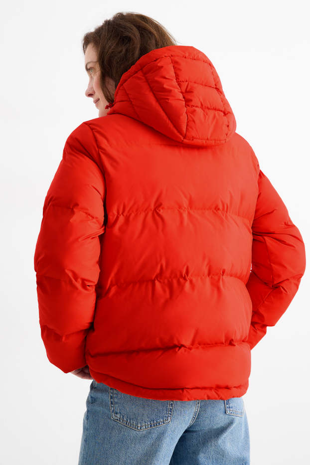 Women - Quilted jacket with hood - water-repellent - red
