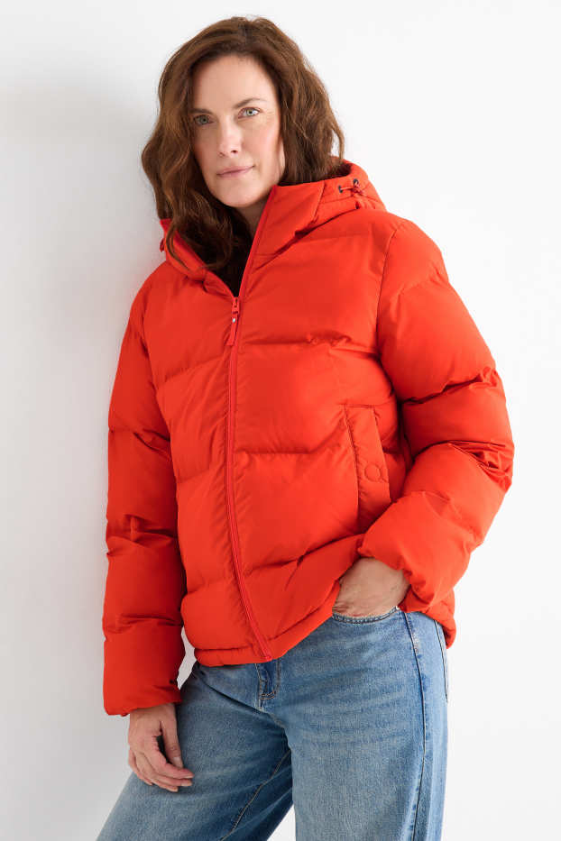 Women - Quilted jacket with hood - water-repellent - red