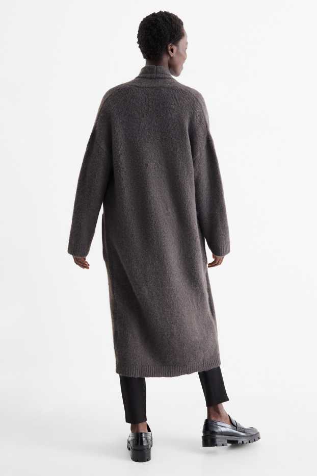 Femei - Cardigan tricotat lung - gri închis