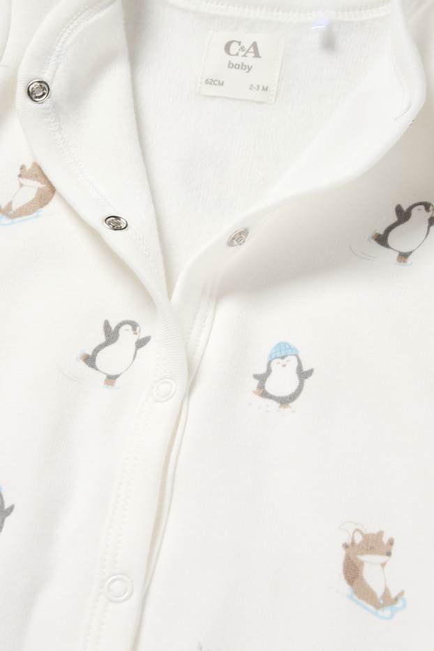 Bebeluși - băieți - Pinguin, ursuleți și iepurași - pijama salopetă bebeluși - alb-crem
