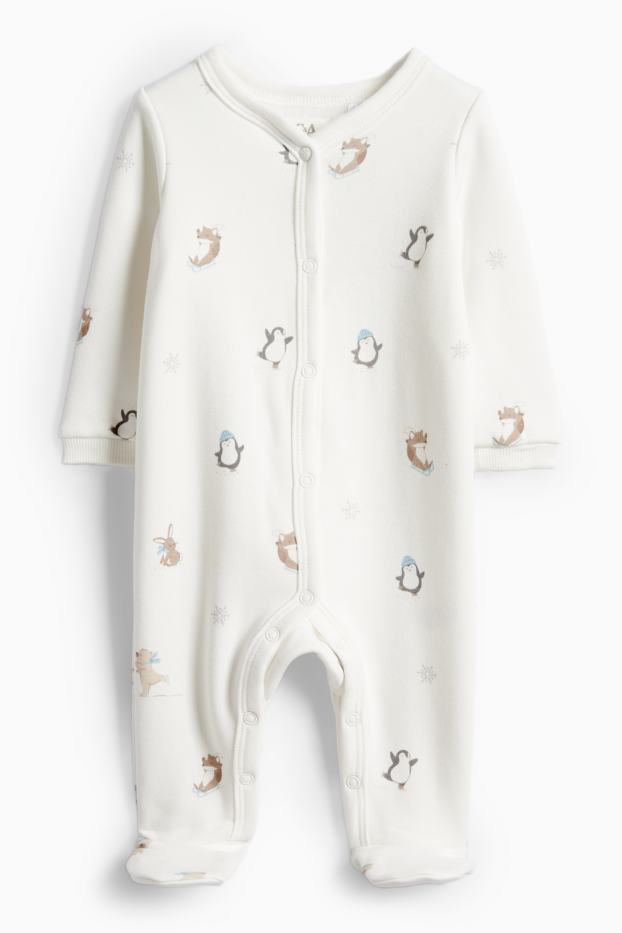 Bebeluși - băieți - Pinguin, ursuleți și iepurași - pijama salopetă bebeluși - alb-crem