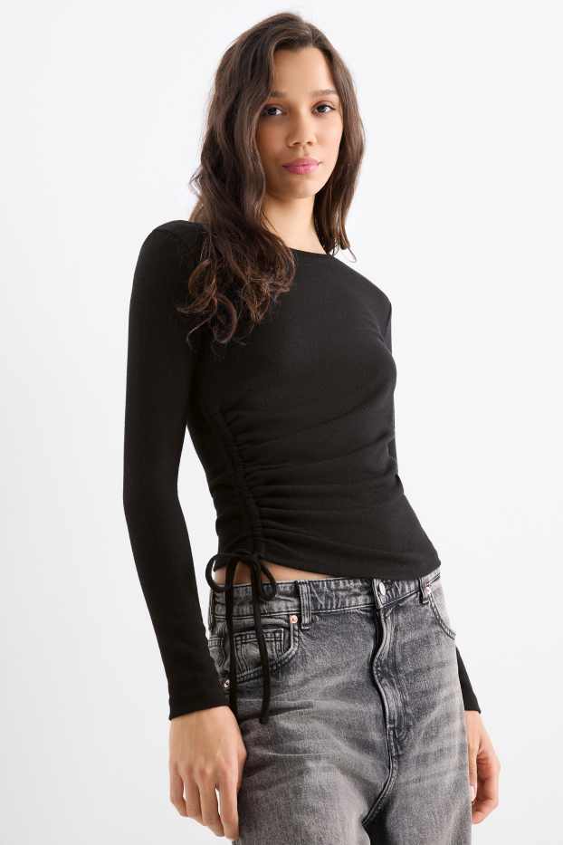 Femei - Tricou cu mânecă lungă - slim fit - negru