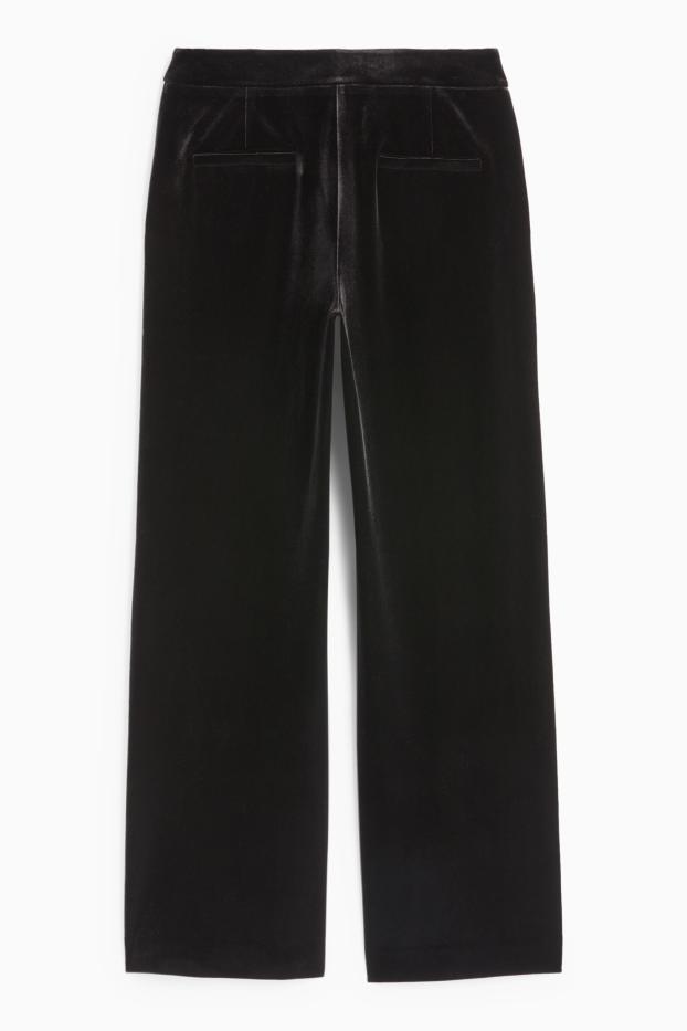 Femei - Pantaloni office din catifea - talie medie - wide leg - negru