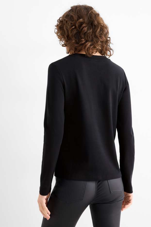 Femei - Tricou cu mânecă lungă cu ștrasuri - regular fit - aspect lucios - negru